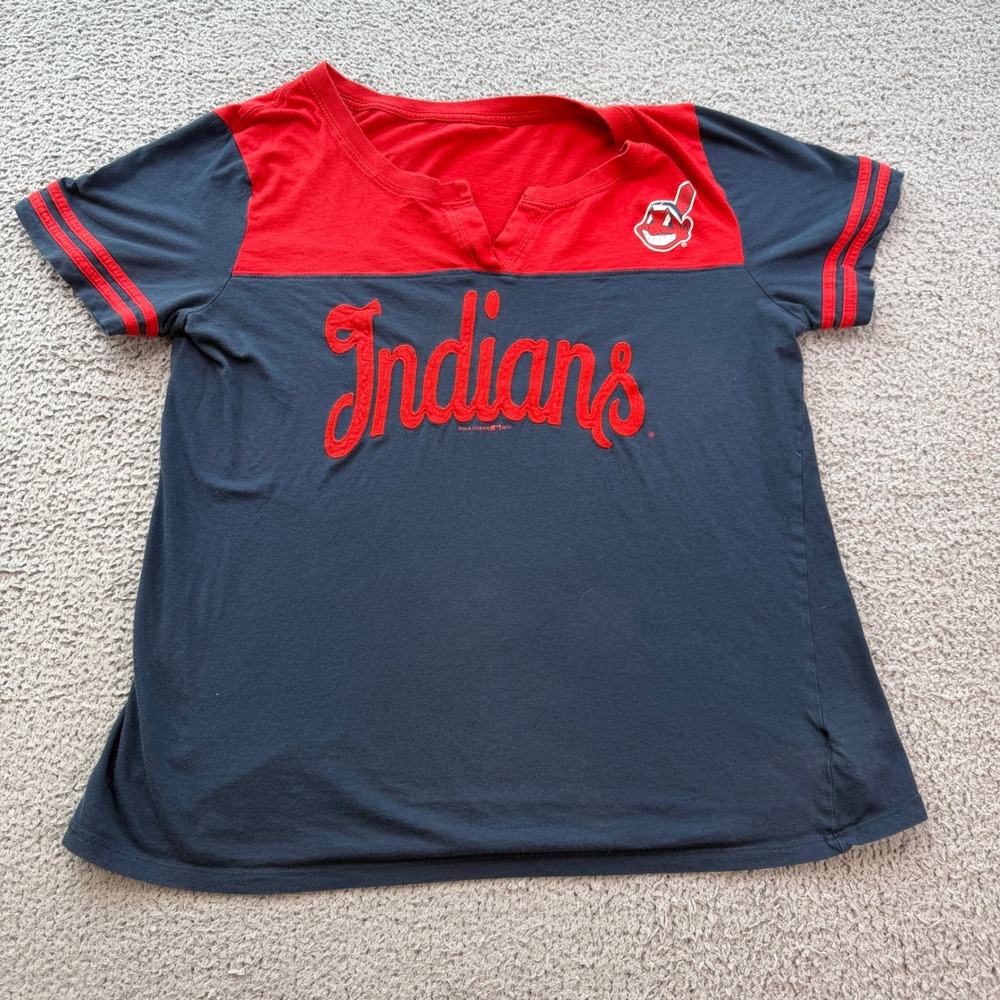 Cleveland Indians MLB Women XL Navy Red V-Neck T-Shirt 5th & Ocean Guardiana